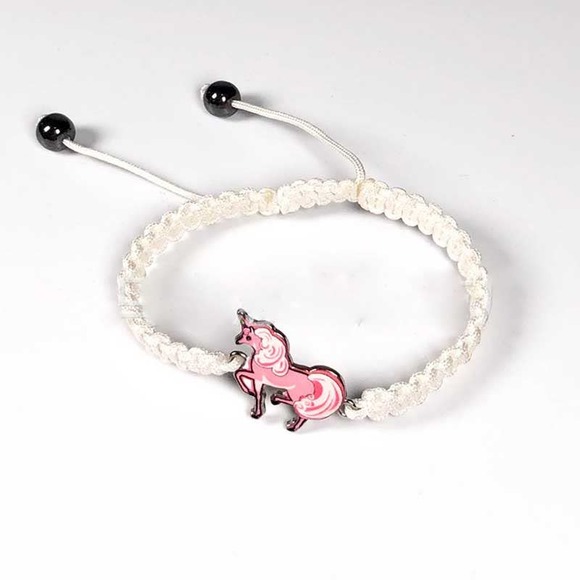 Private Label Jewelry - Pink Enamel Unicorn Charm Adjustable White Silk Cord Bracelet~~NWOT